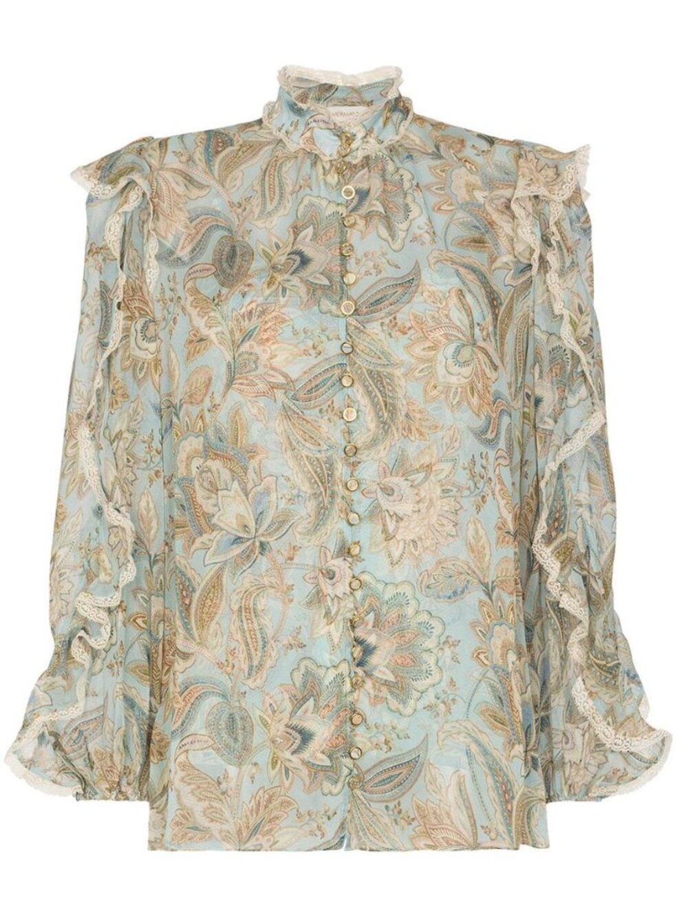 NWT!  Zimmermann Ladybeetle Blue and Cream Paisley Frill Long Sleeve Blouse